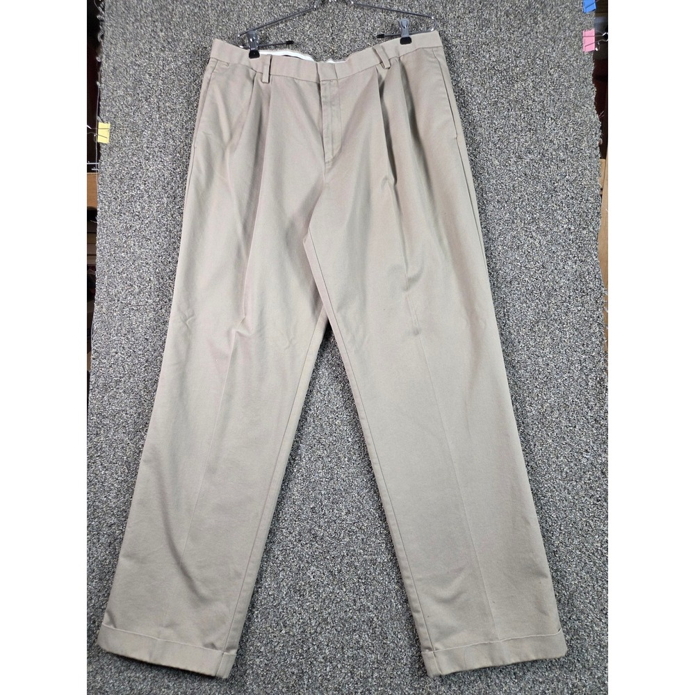 Dockers Pleated Chinos Mens 38x34 Tan Stain Defender Cuffed Khaki Pants